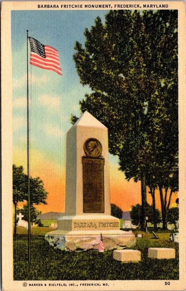 Barbara Fritchie Monument Frederick MD Postcard Linen 1930s Unposted