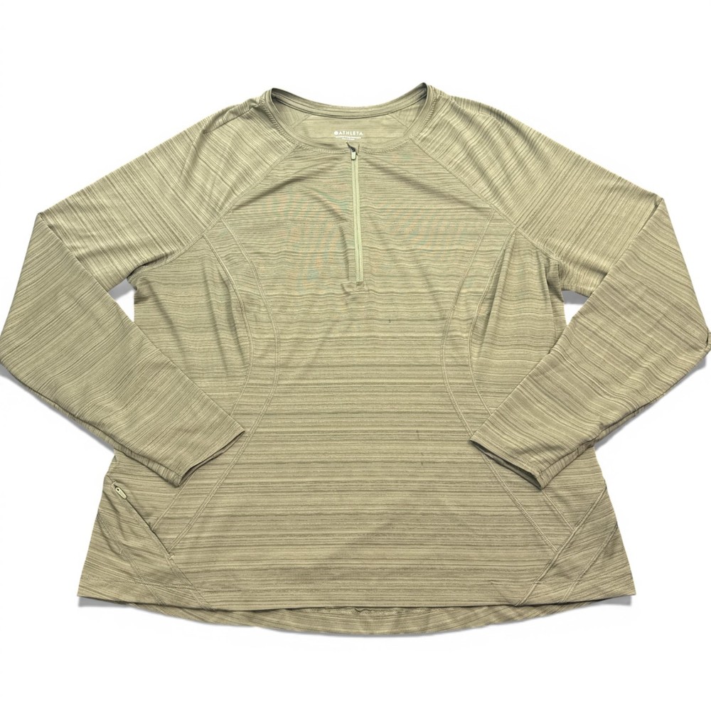 Athleta 1/4 Zip Long Sleeve Athletic T Shirt Top Womens Size 1X Green Running