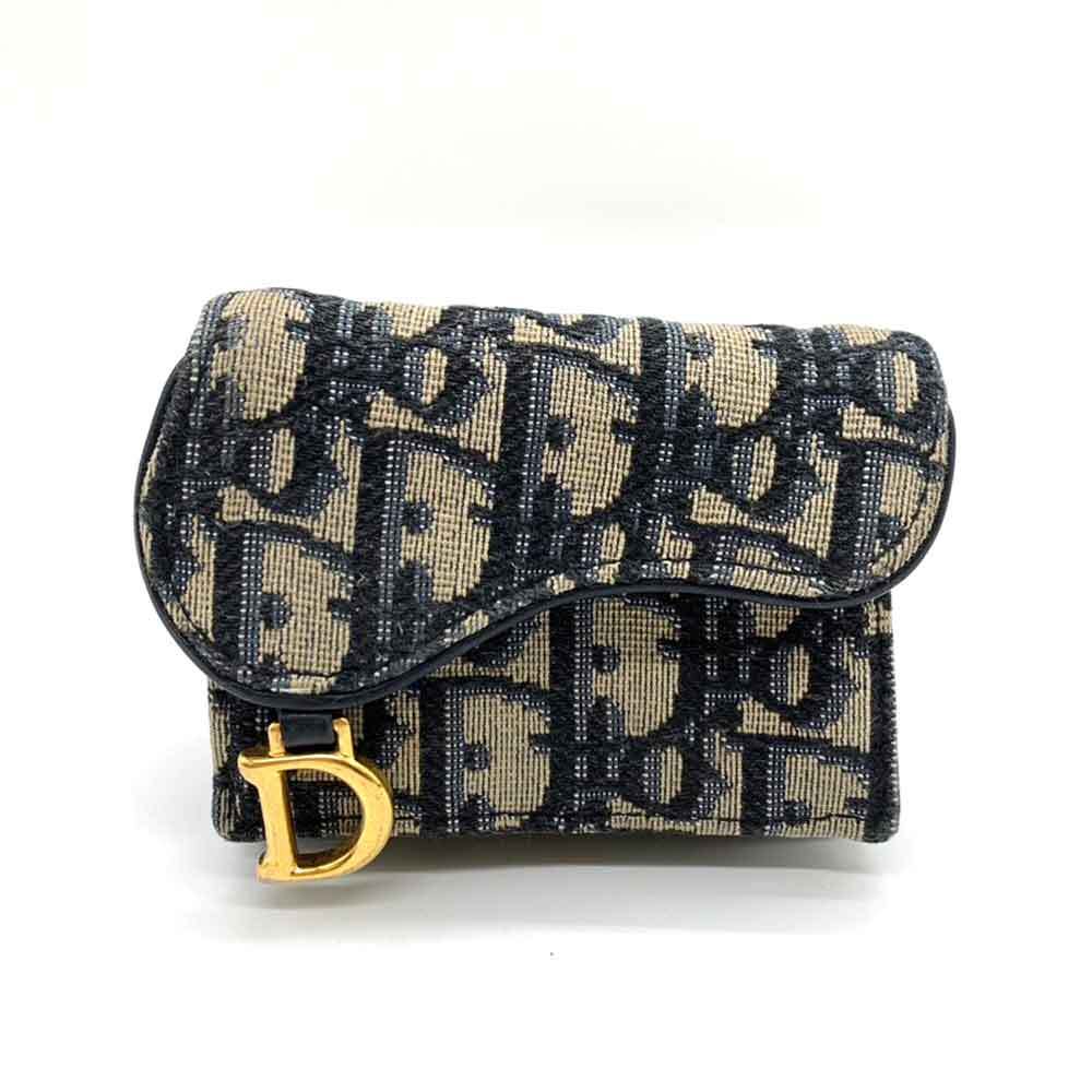 Dior Saddle Lotus Trifold Wallet in Navy Canvas