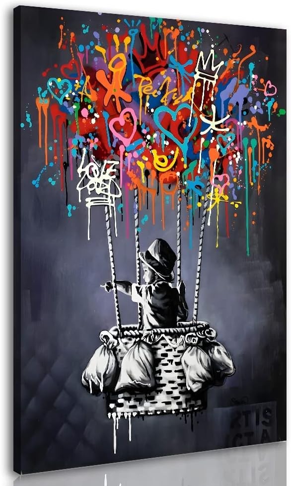 Framed Banksy Street Graffiti Wall Art Decor Large Abstract Pictures Canvas P...-image