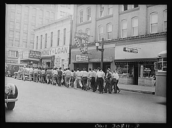 Houston Texas 1940s Inducted Men Marching to Reception Center Street Scene