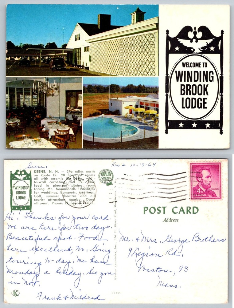 Winding Brook Lodge Keene NH Postcard 1964 Multi-View Pool Dining Room
