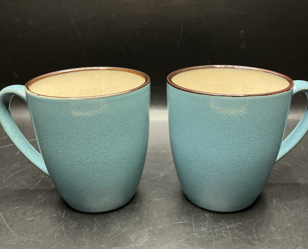 Pier 1 Imports Teal Blue Reactive Glaze Coffee Mug Stoneware Set Of 2