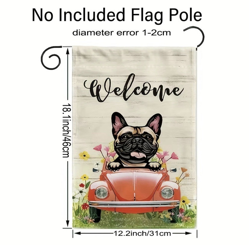French Bulldog Welcome Garden Flag 18x12 Inches All-Weather Cute Design