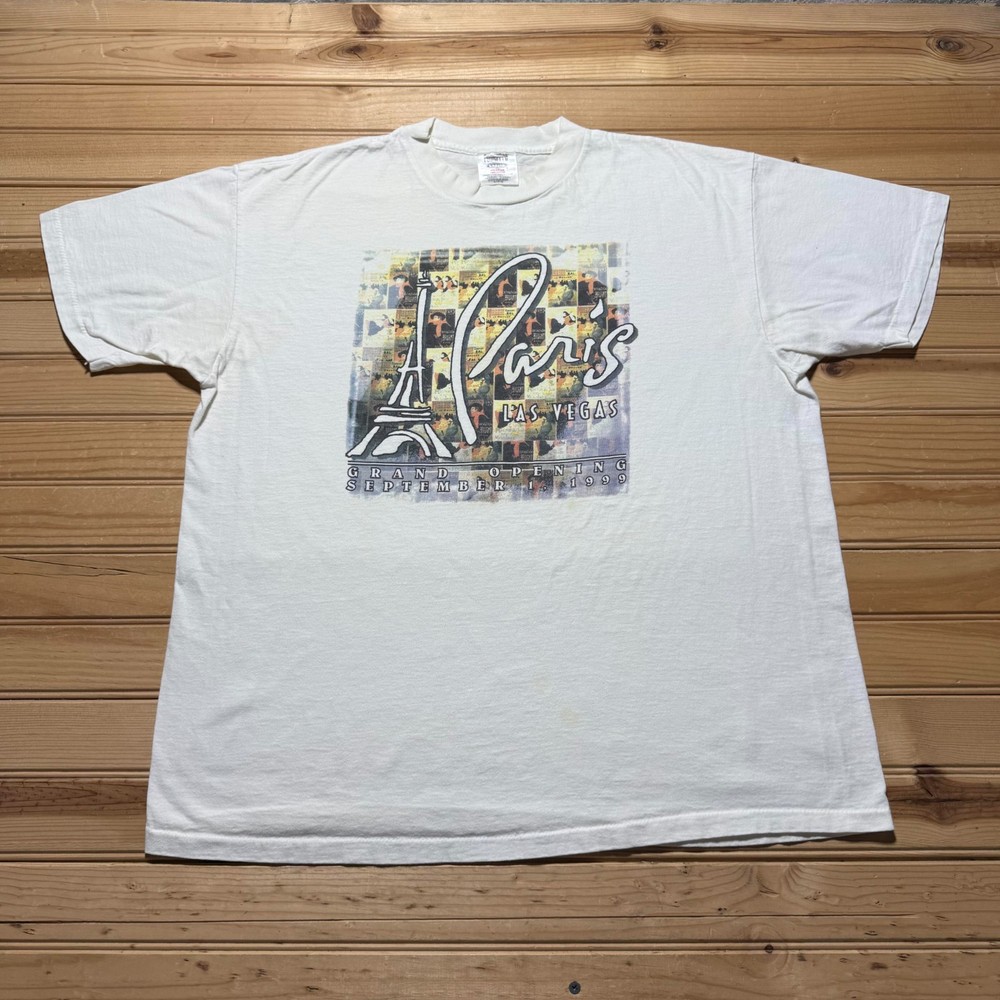 Vintage 1999 Paris Las Vegas Grand Hotel Opening Graphic Souvenir T-Shirt - XL
