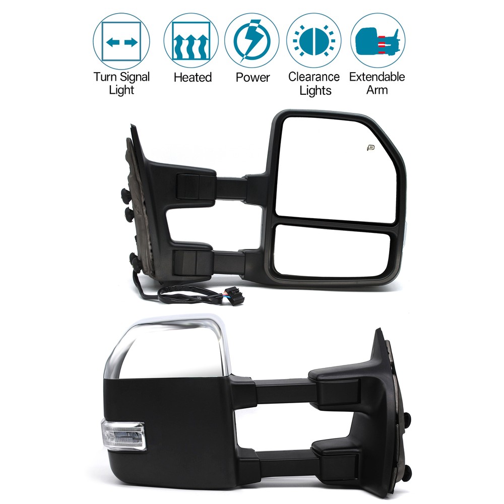 2008-2013 Ford F350 Super Duty Power Heated Tow Mirrors LH RH Chrome Pair