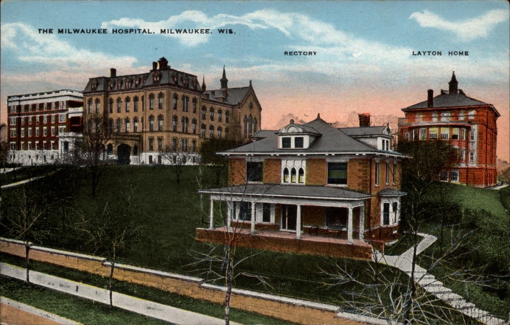 Wisconsin Milwaukee Hospital rectory Layton home ~ vintage postcard