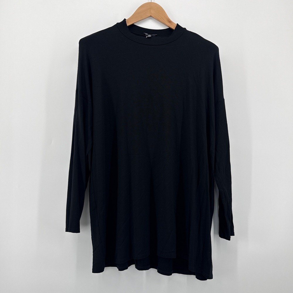 EILEEN FISHER Black Mock Neck Long Sleeve Jersey Tunic Top Shirt Size Large