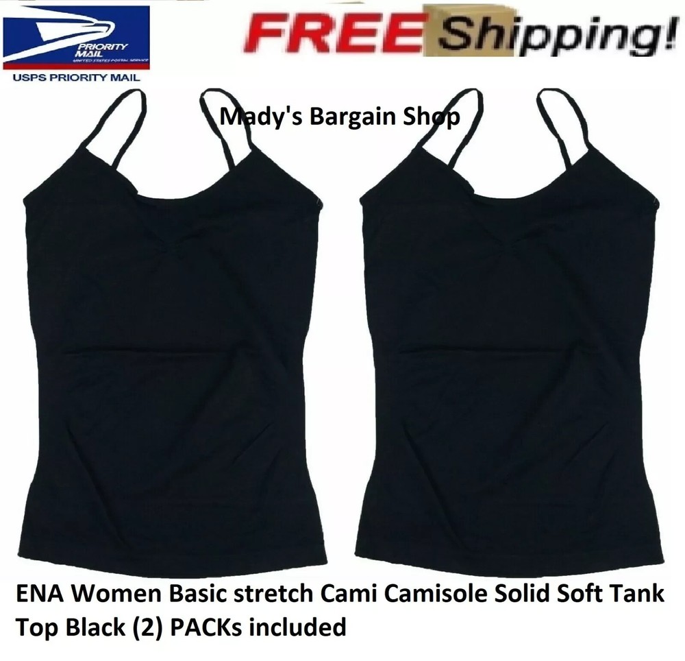 ENA Basic Tanks - 2 Pack Strap Camis Stretch Sleeveless Tops for Women Size L