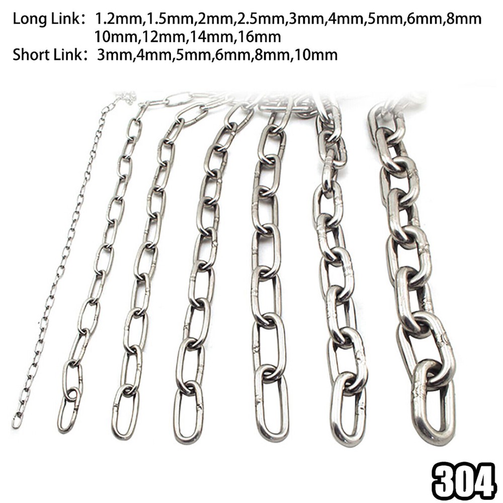 304 Stainless Steel 1.2mm 1.5mm 2mm 3mm 4mm 5mm to 16mm Short/Long Link Chain