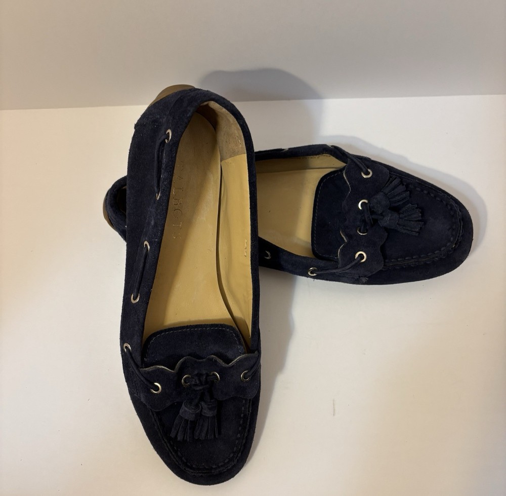 Talbots Preppy Suede Slip On Flat Driving Loafers With Tassels Navy Blue WMNS 8