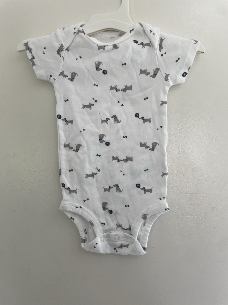 Carter's Baby Boy Cute Dog Print Soft 100% Cotton Short Sleeve Bodysuit White 6M