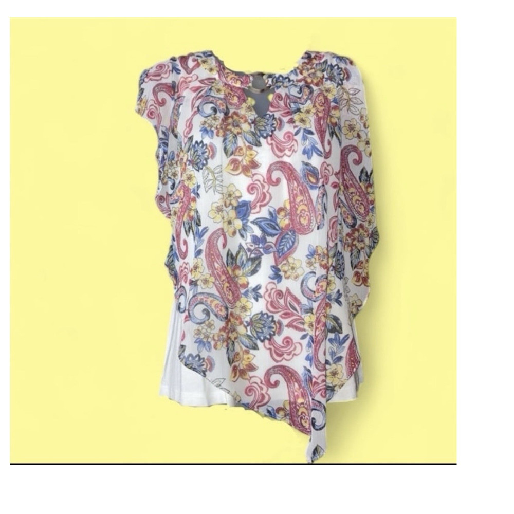 APT.9 Womens Paisley Bandanna Keyhole Flutter Sleeve Tunic Blouse M