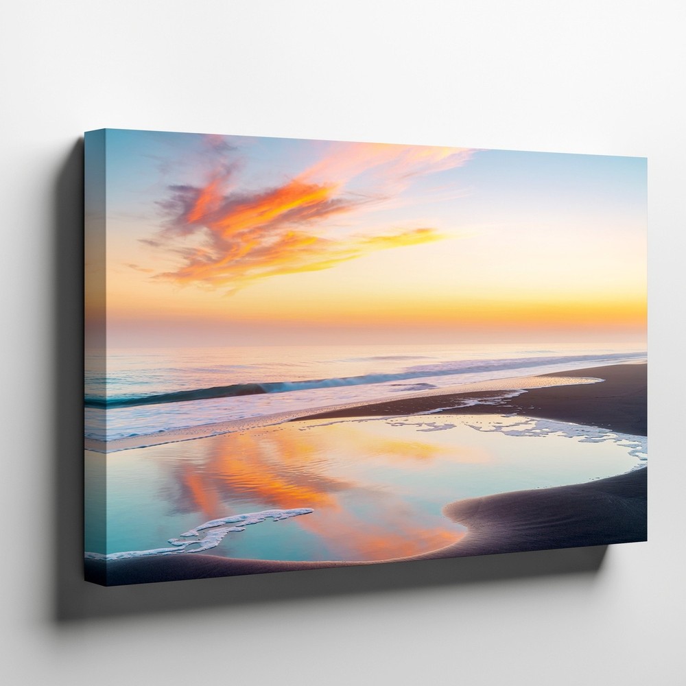 Sunset Beach Canvas Wall Art Coastal Ocean Seascape Print Coastal Decor