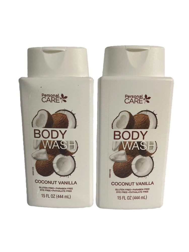 2 New Bottles Personal CARE BODY WASH Coconut Vanilla 15oz each