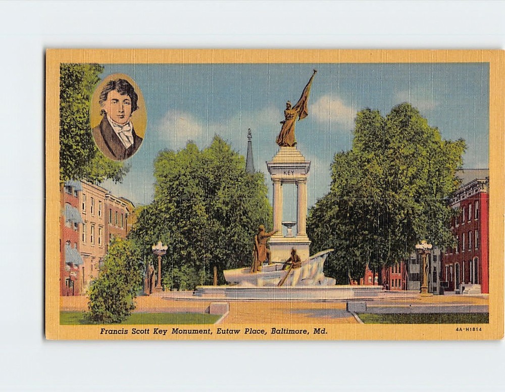 Postcard Francis Scott Key Monument Eutaw Place Baltimore Maryland USA