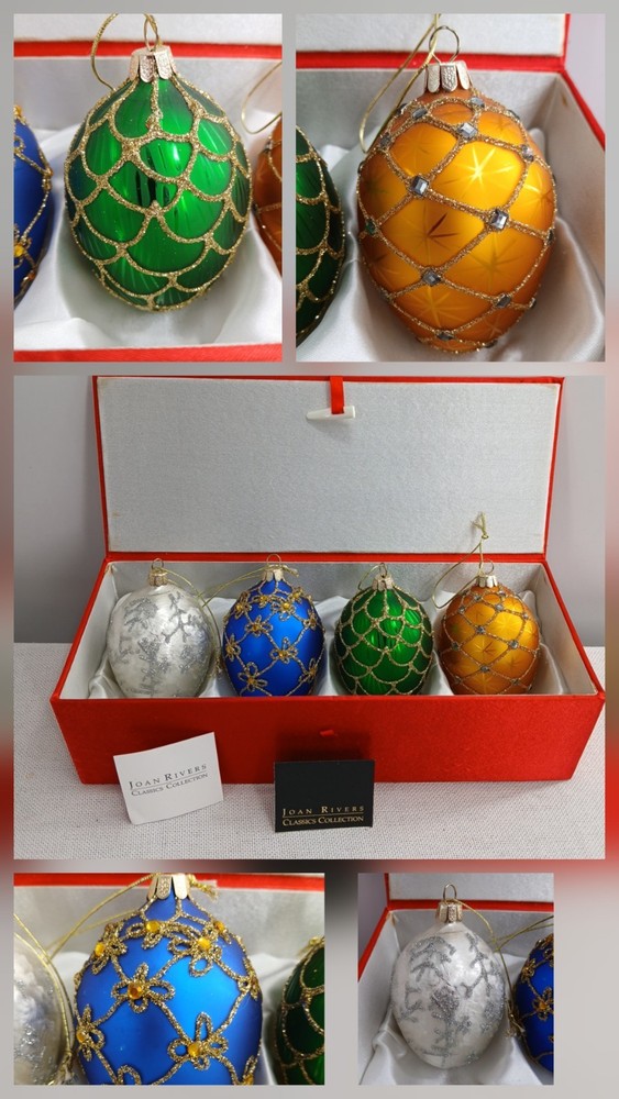 Joan Rivers Classic Russian Faberge Inspired Christmas Ornaments Set 4 Beautiful