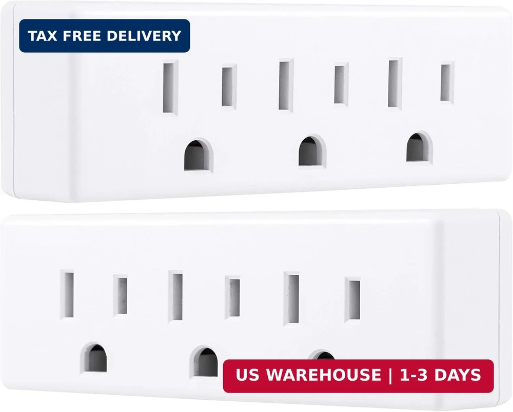 3-Outlet Extender, 2 Pack, Grounded Wall Tap, 3-Prong Adapter, Multiple Plug, Po