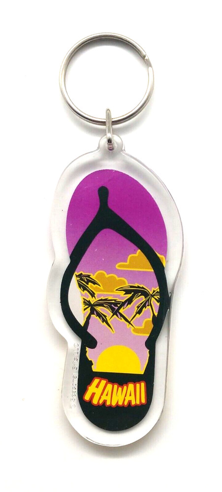 Vintage Hawaii Sun Palm Trees Flip Flop Sandal Keyring Keychain