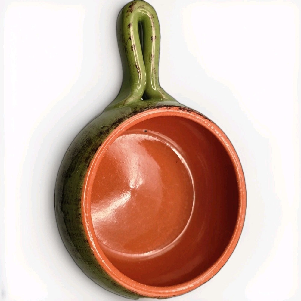 DE SILVA ITALY TERRACOTTA SOUP BOWL GREEN Crock BAKING Dish with HANDLE VINTAGE