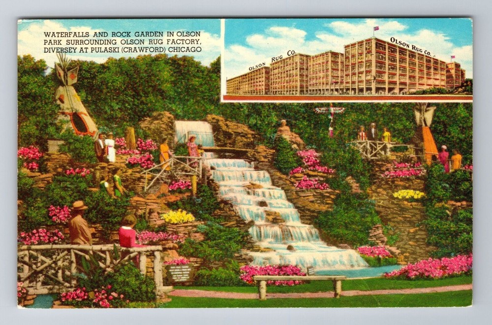 Chicago IL- Illinois, Waterfalls And Rock Garden In Olson Park, Vintage Postcard