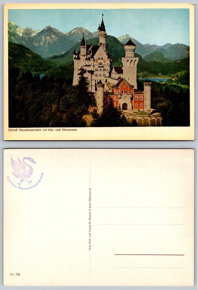 Neuschwanstein Castle Postcard Alps Schwansee Germany M. Herpich München