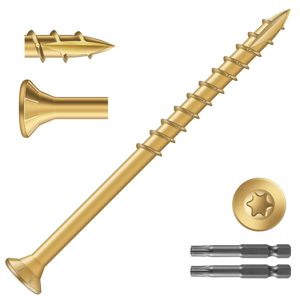 3-Inch #10 Deck Screws (405Pcs) 6Lb Exterior Wood Screws Carbon Steel Tan Coated