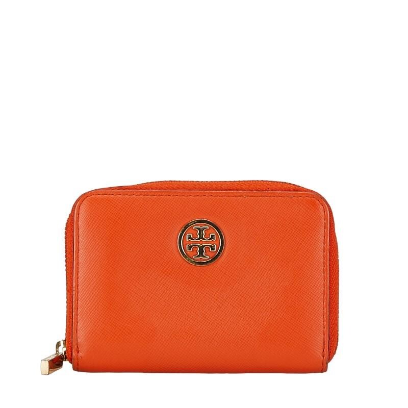 Tory Burch Authentic Orange Leather Coin Purse Wallet Key Case  