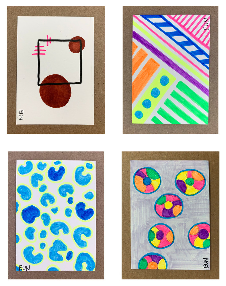Original ACEO Abstract Contemporary Paintings by EUN Signed OOAK 4-Piece Set