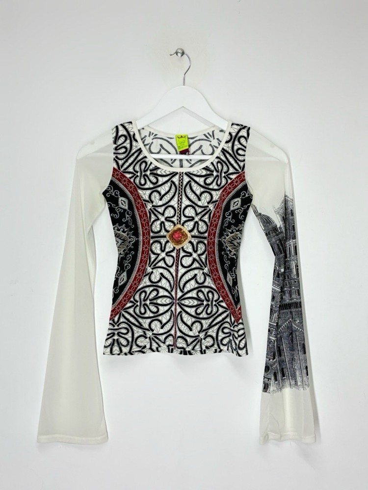 Save The Queen Avant Garde Top Sheer Mesh Sleeve Y2K JPG Style Size Small