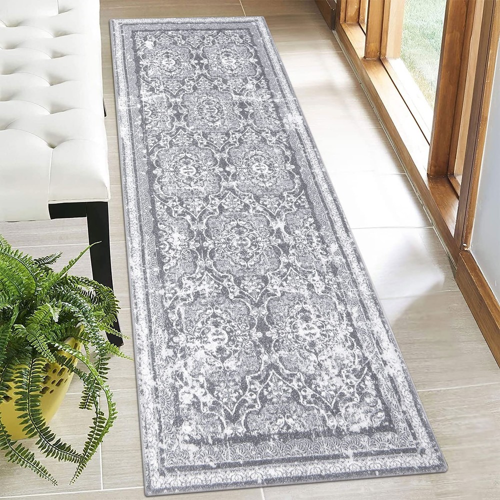 Vaukki 2x6 Boho Runner Rug Washable Non-Slip Grey Kitchen Hallway Entryway Rug