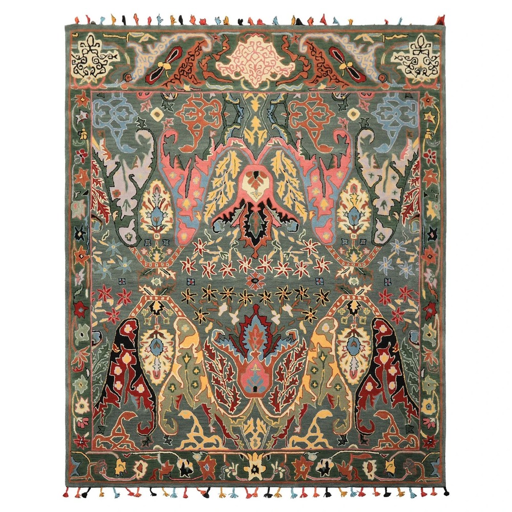Multi Size Hand Tufted Wool Muted Teal, Green Boho Arts & Crafts Plush Pile Rug
