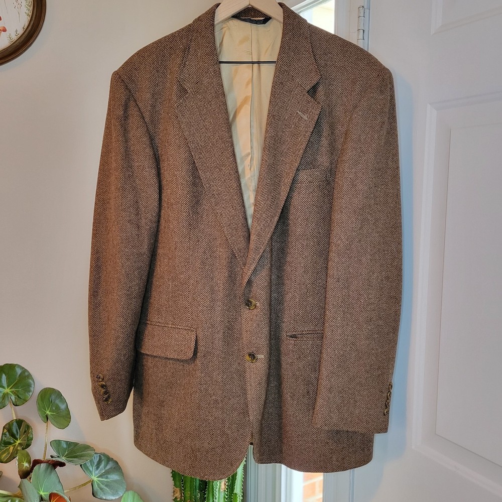Lands' End 100% Wool Two Button Brown Gorgeous Blazer Size Mens 43L Tall Jacket