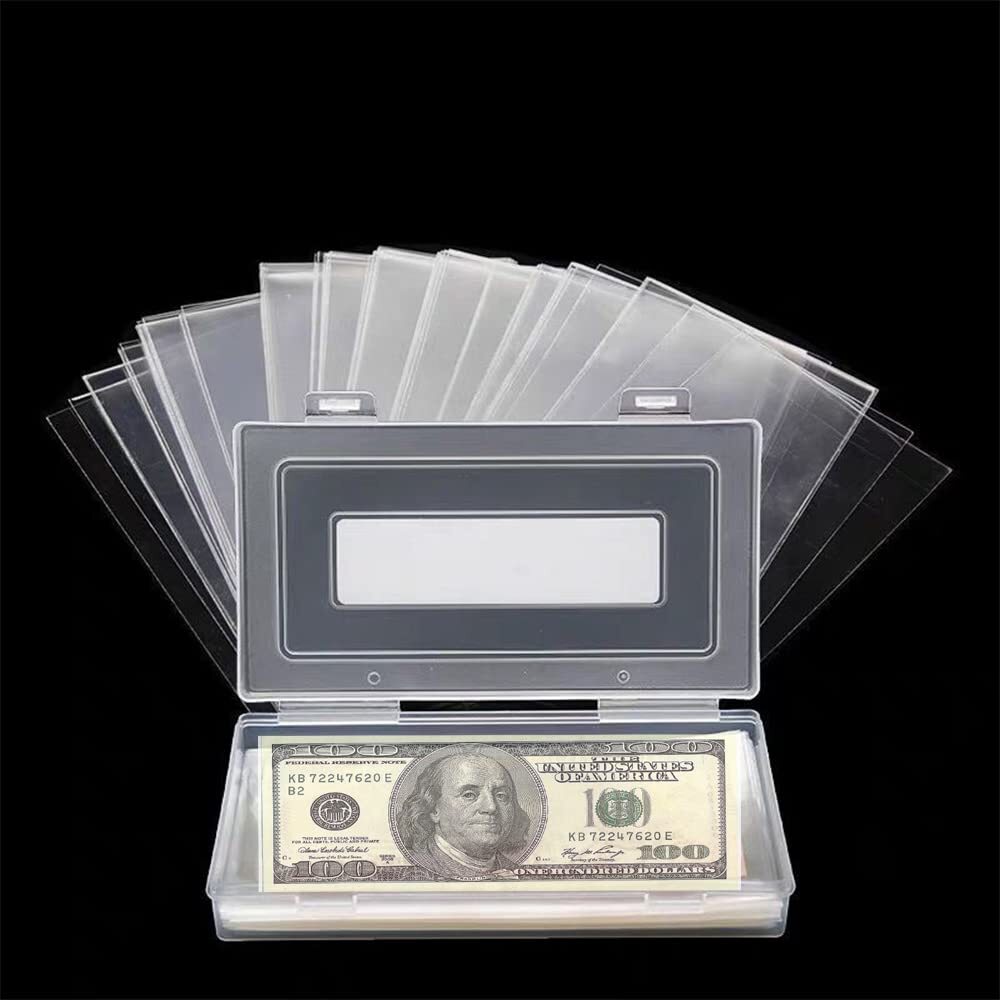 t100 Pack Currency Sleeves with Case Us Dollar Paper Bill Money Holders Prote...