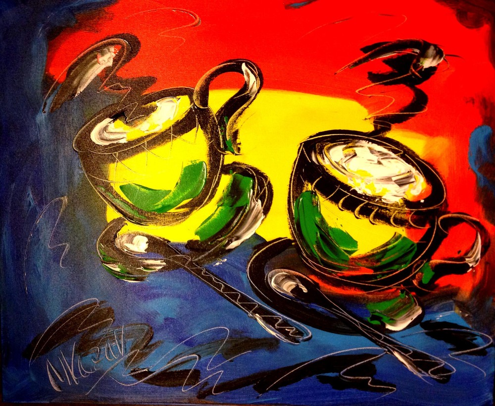 COFFEE FOR TWO by Kazav   Painting Stretched Canvas S5huftru