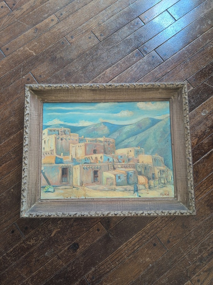 Collectible Taos Pueblo Painting Framed Signed by Artist