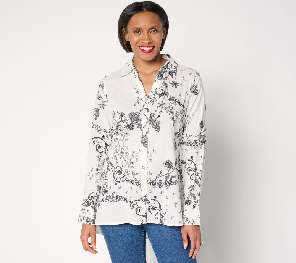 BEAUTIFUL by Lawrence Zarian Women's Top Sz M High-Low Printed White A680677