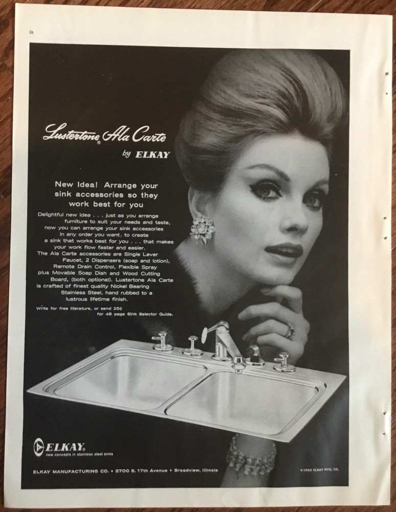 Elkay sinks 1963 original vintage ad 1960s art print home decor retro model