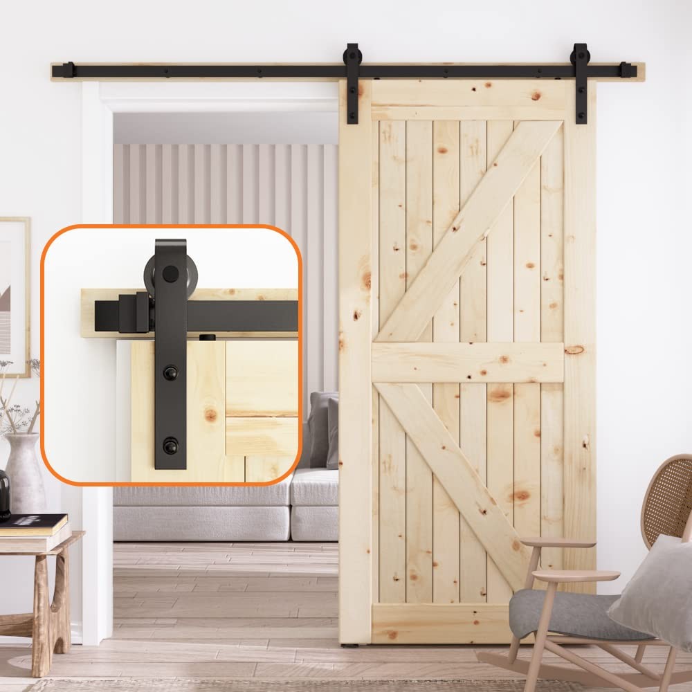 6.6FT Single Sliding Barn Door Hardware Kit with 1/4 Inch Thick Matte Track