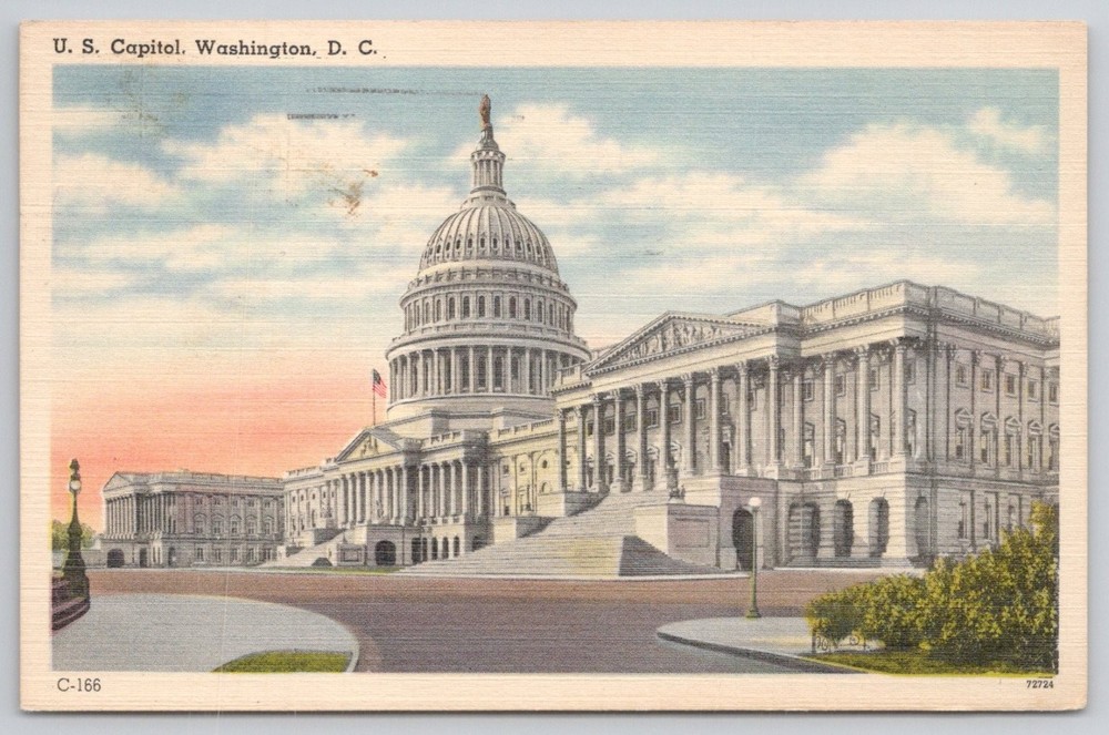 Vintage US Capitol Building Washington DC Linen Postcard Posted 1949