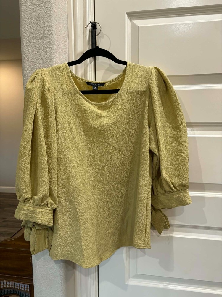 Zac & Rachel Blouse Green Long Sleeve Puff Sleeve Boho M EXCELLENT CONDITION