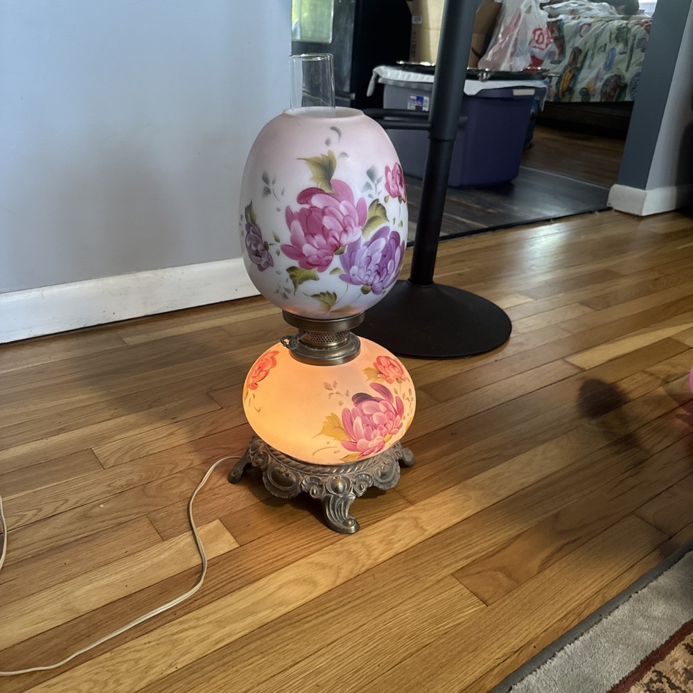 Vintage GWTW Double Ball Globe, 3 Way Light Victorian Banquet Parlor Lamp Works
