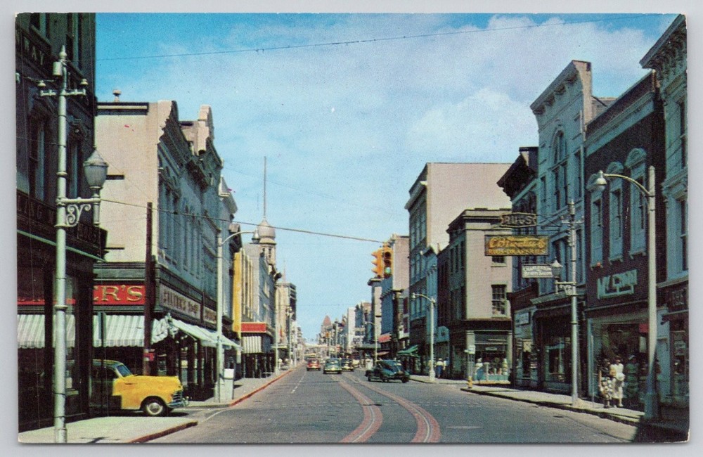 Vintage King Street Charleston SC Main Retail District Kodachrome Postcard
