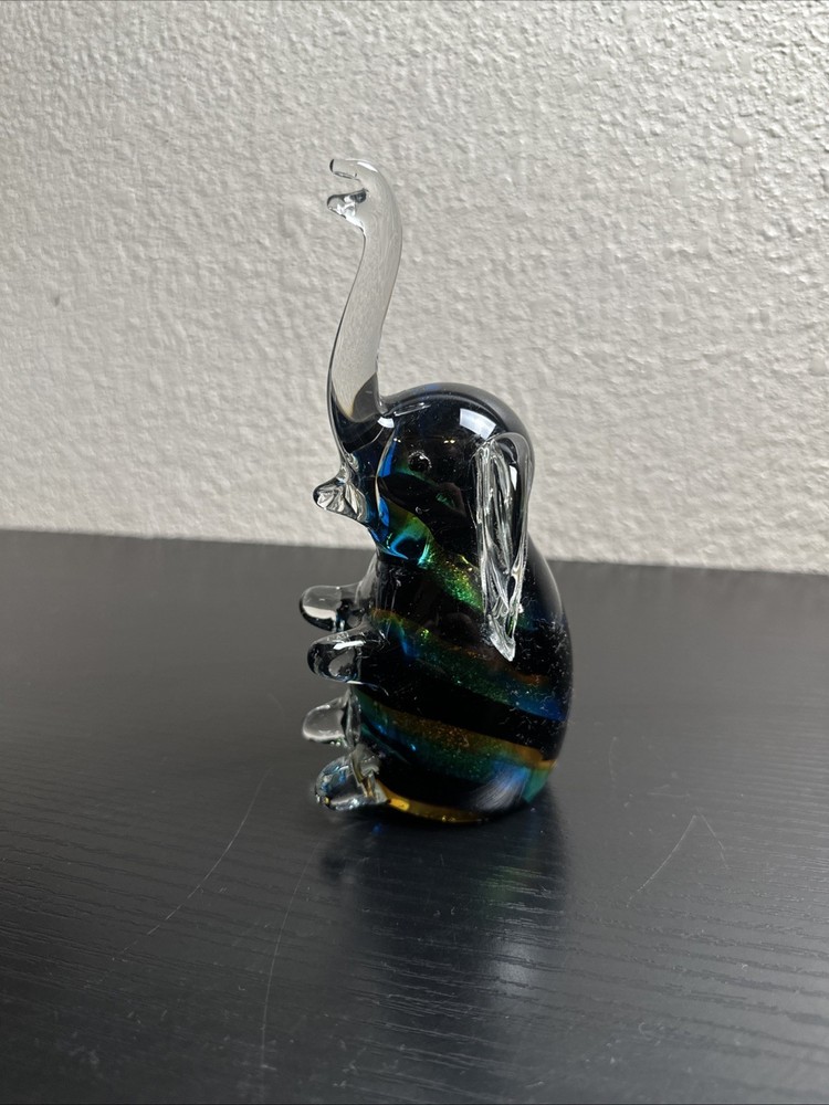 Vintage Murano ? Glass Black Gold Figure Elephant Paperweight