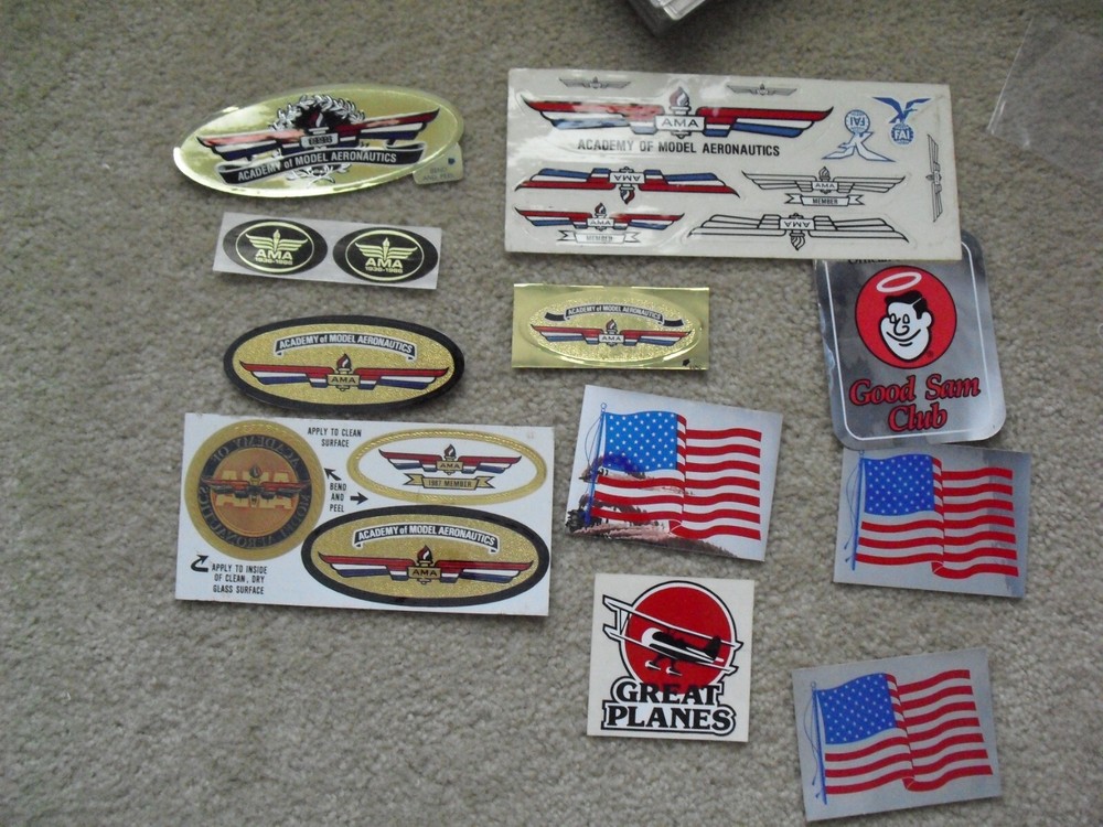 Lot of 1990s RC Airplane Stickers AMA Academy of Model Aeronautics Flags More-image