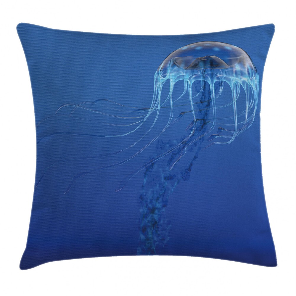 Blue Jellyfish Throw Pillow Case Ocean Animal Square Cushion Cover 24 Inches