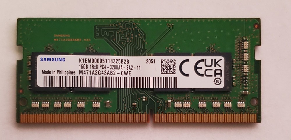 Samsung 16GB DDR4 SODIMM 3200MHz 1Rx8 (M471A2G43AB2-CWE) TESTED
