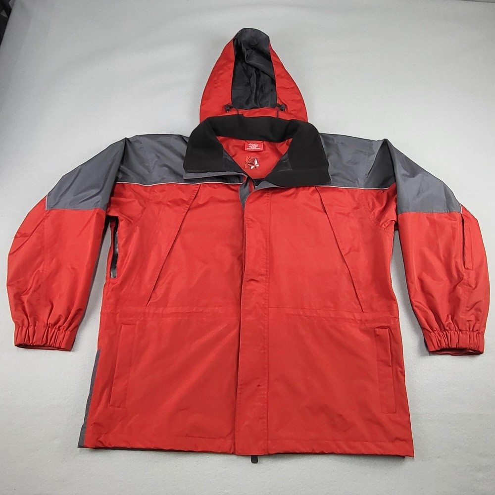 Vintage Marlboro Hooded Parka Jacket Mens 2XL Red Gray Full Zip Pockets Winter