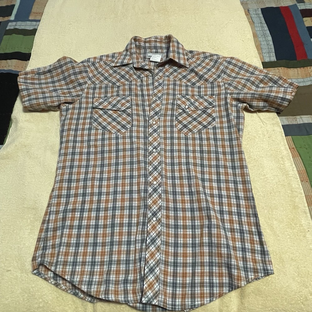 Wrangler Wrancher Button Up Shirt Plaid Western Pearl Snap Buttons Medium