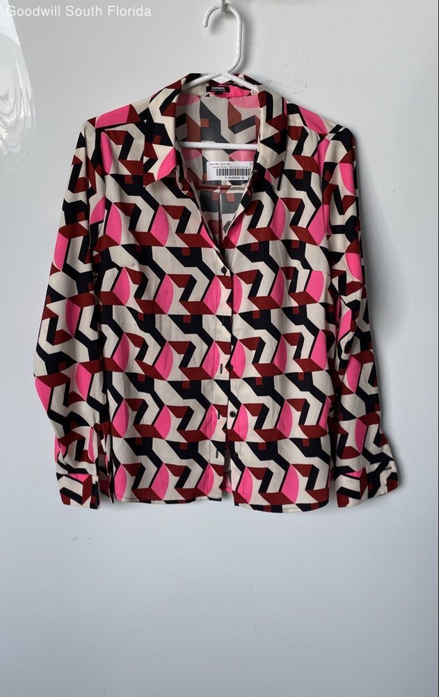 Express Womens Relaxed Portofino Multicolor Geometric Button-Up Shirt Size Small